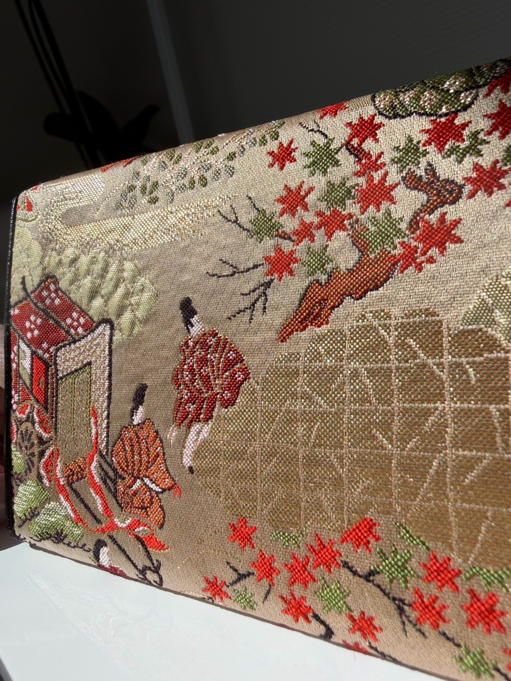 Vintage Japanese Silk Brocade Long Wallet Checkbook Cover Tale of Genji Gold - Picture 13 of 14
